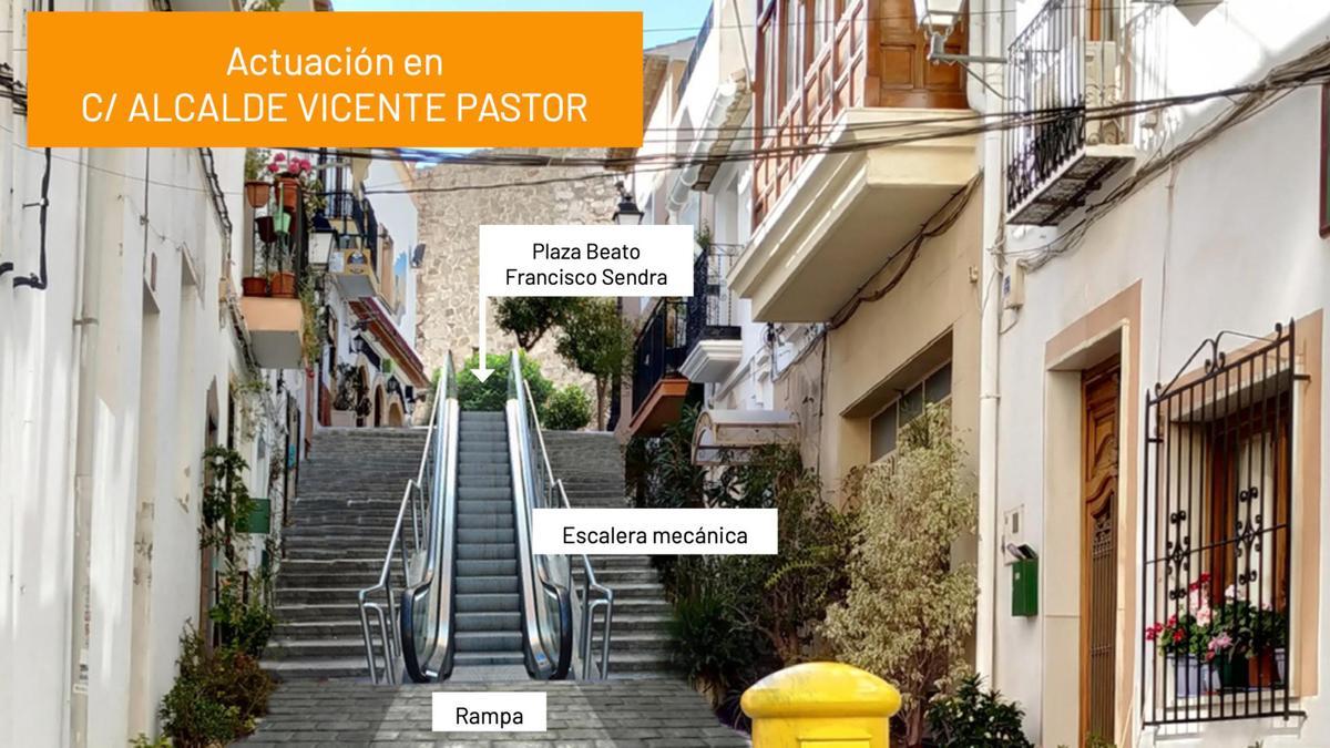 El elemento más novedoso de las acciones que se van a llevar a cabo en la ciudad consistirá en la instalación de unas escaleras mecánicas en la calle Alcalde Vicente Pastor.