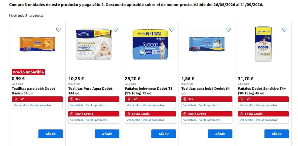 Ofertas de pañales y toallitas de Dodot.