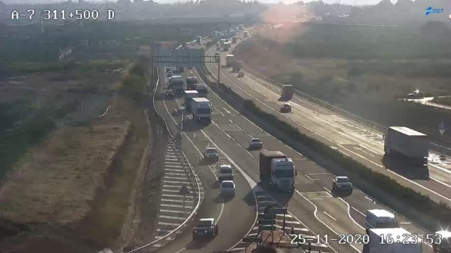 Estado de la A-7, carretera donde ha tenido lugar el accidente de tráfico en Valencia.