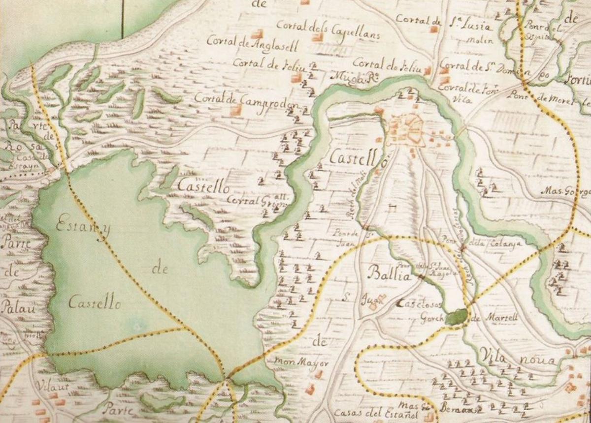 Plànol de Castelló d'Empúries i del seu entorn del segle XVIII