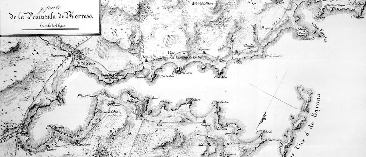 A ría de Vigo, segundo a Carta xeométrica de Galicia (1845).