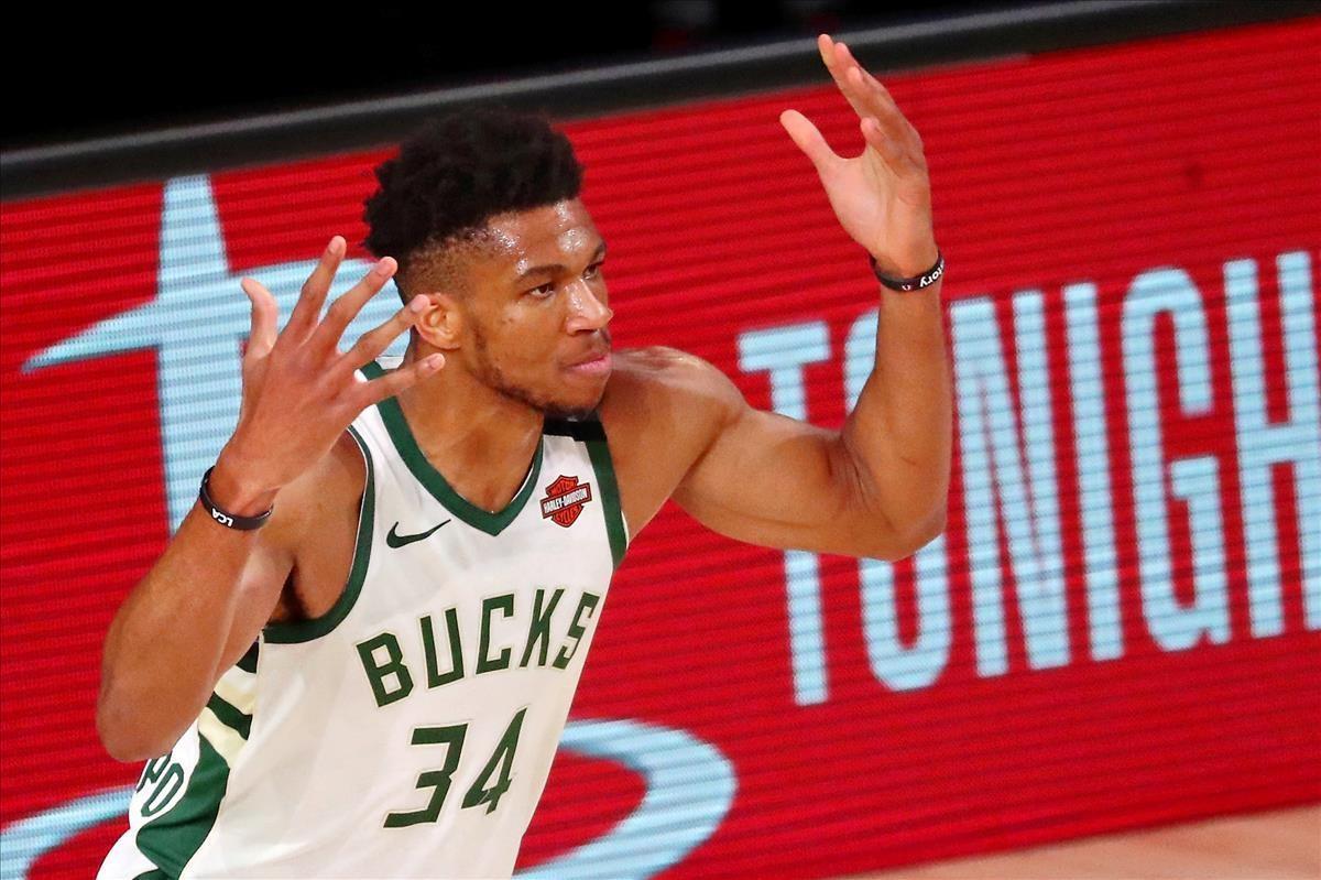 FILE PHOTO  Sep 6  2020  Lake Buena Vista  Florida  USA  Milwaukee Bucks forward Giannis Antetokounmpo (34) reacts after making a basket against the Miami Heat during the first half of game four of the second round of the 2020 NBA Playoffs at ESPN Wide World of Sports Complex  Mandatory Credit  Kim Klement-USA TODAY Sports File Photo