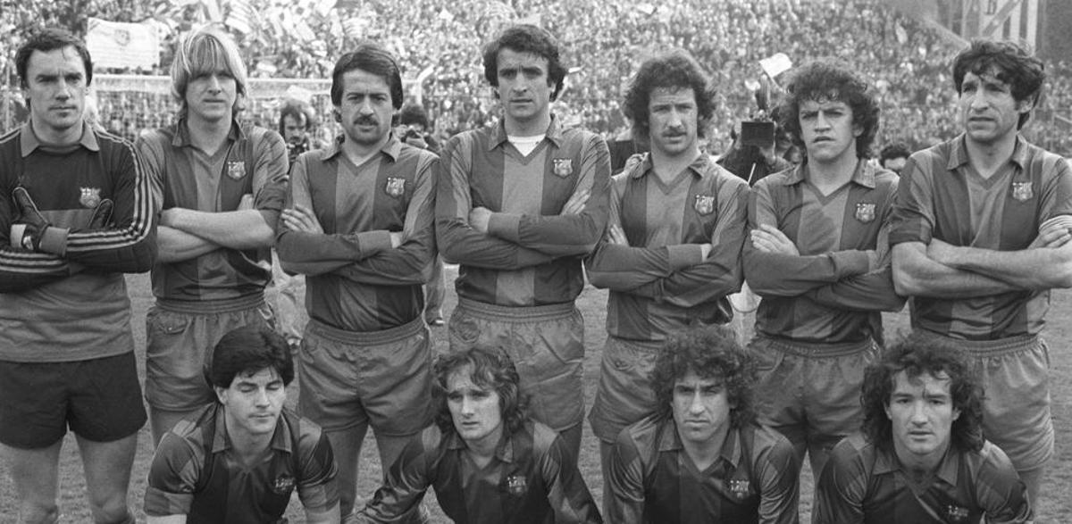 El equipo del FC Barcelona, en el primer partido tras el secuestro de Quini.