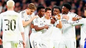 Vinicius solo celebró su actuación ante el Mönaco con sus compañeros