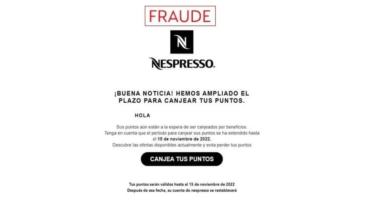 Estafa de 'pishing' de Nespresso.