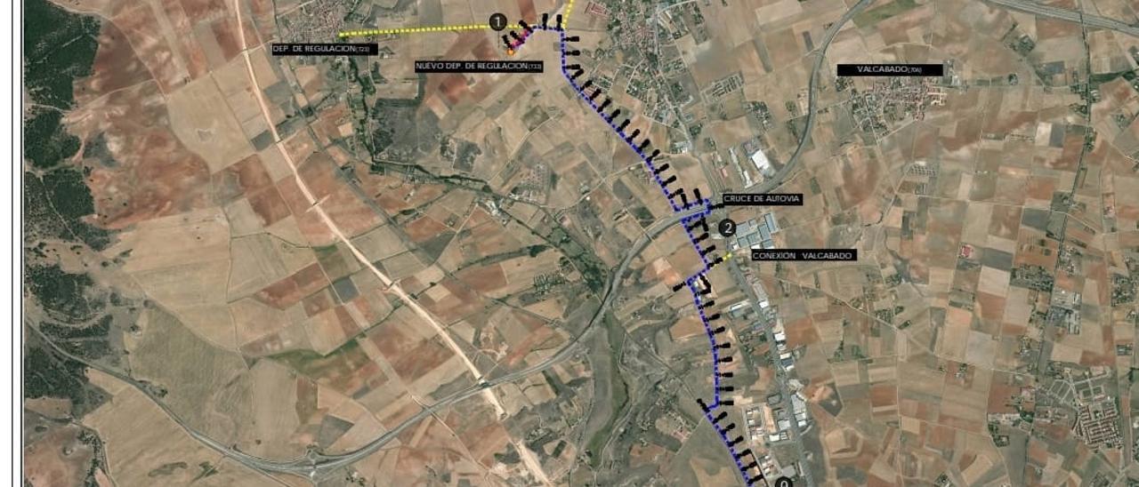 Plano de las infraestructuras que llevarán el agua a los pueblos del norte del alfoz de Zamora.