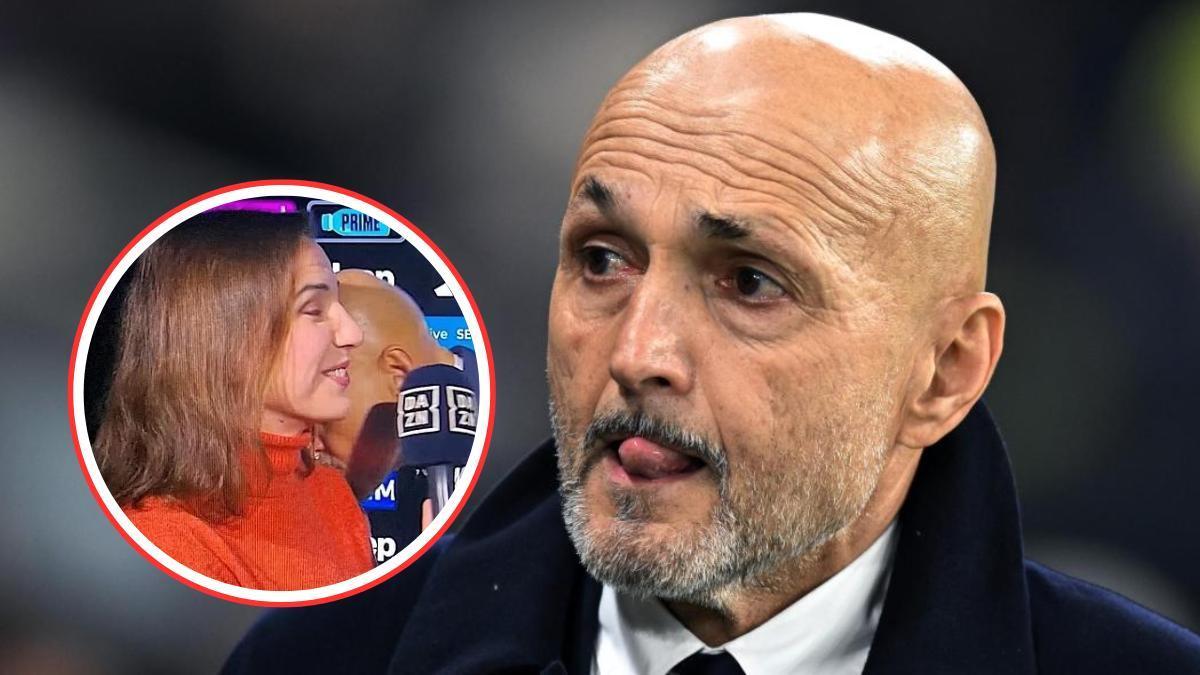 Luciano Spalletti besa a la reportera Federica Zille para expicar una jugada en el VAR.