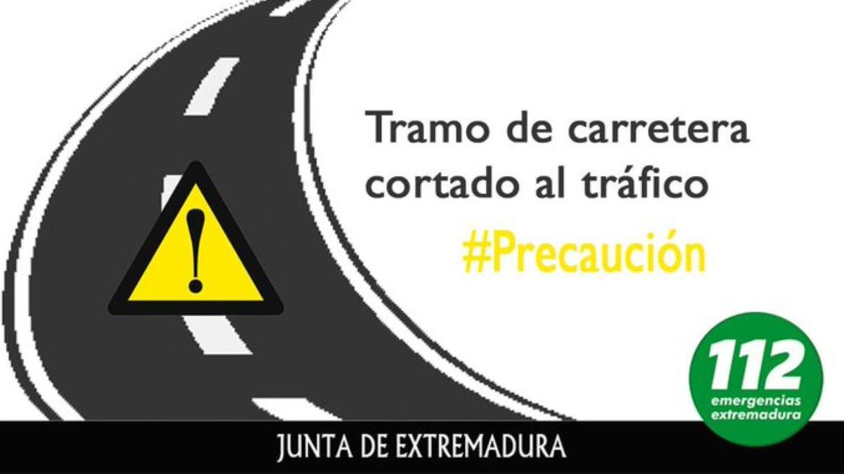 Aviso de corte de carretera del Centro 112 de Extremadura