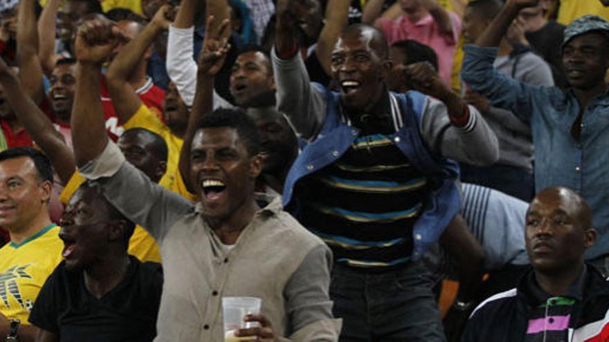 Aficionados de Sudáfrica celebran la victoria de su equipo