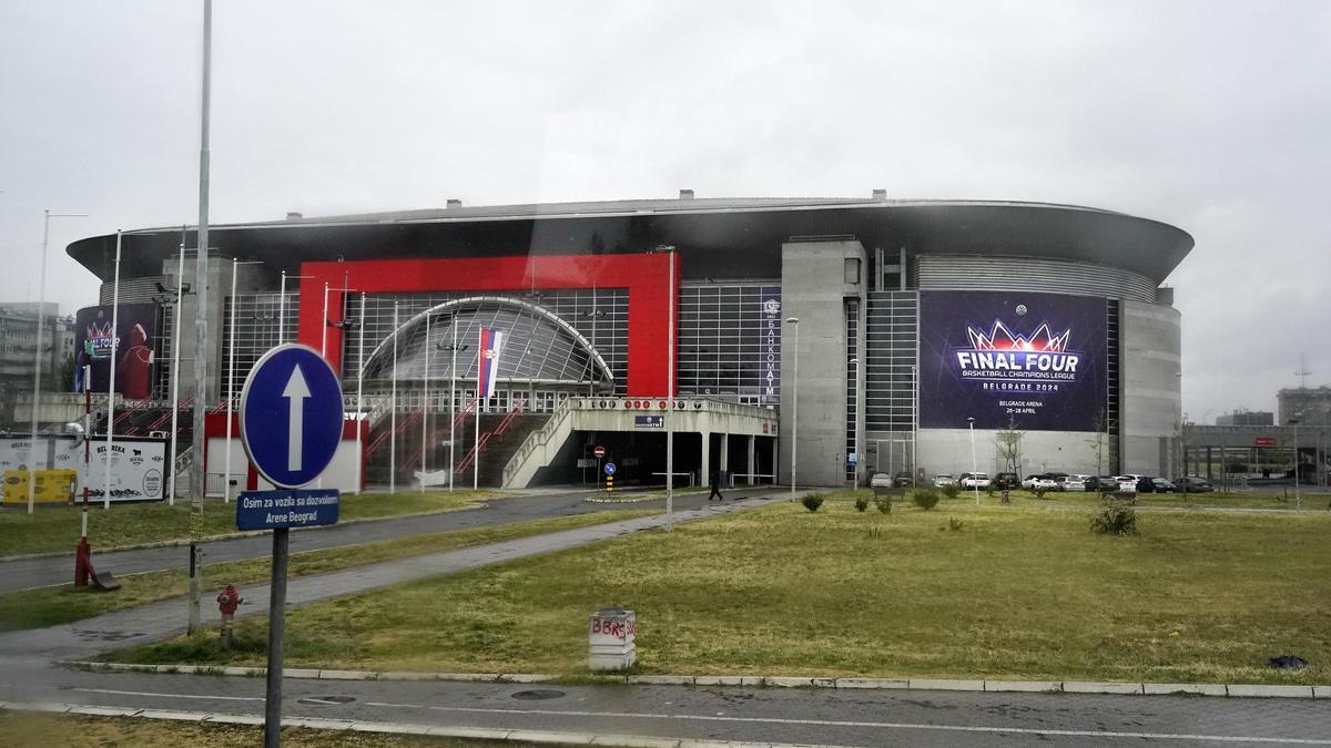 Imagen exterior del Belgrado Arena antes del primer entrenamiento del Unicaja de este miércoles.
