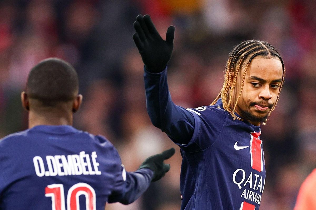 Munich (Germany), 24/11/2024.- Bradely Barcola of PSG reacts during the UEFA Champions League soccer match between Bayern Munich and Paris Saint-Germain (PSG) in Munich, Germany, 26 November 2024. (Liga de Campeones, Alemania) EFE/EPA/ANNA SZILAGYI