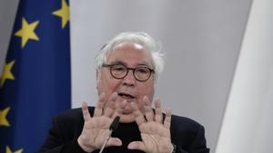 Manuel Castells, hasta ahora ministro de Universidades, durante una comparecencia en la Moncloa el pasado 12 de mayo de 2021.