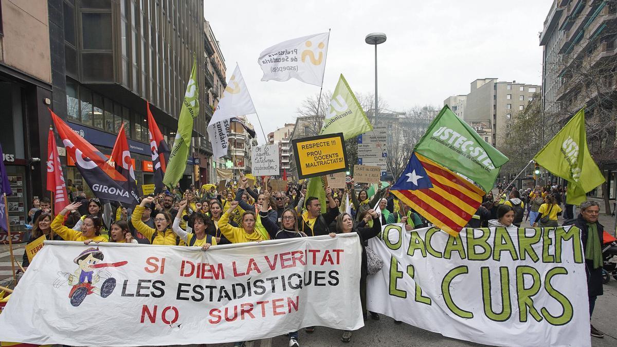 Protesta dels docents a Girona, el 19 de març.
