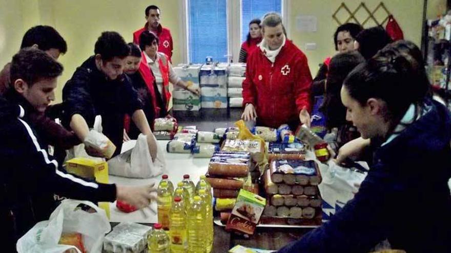 Alumnos del Harnina de Almendralejo ayudan a Cruz Roja a entregar alimentos