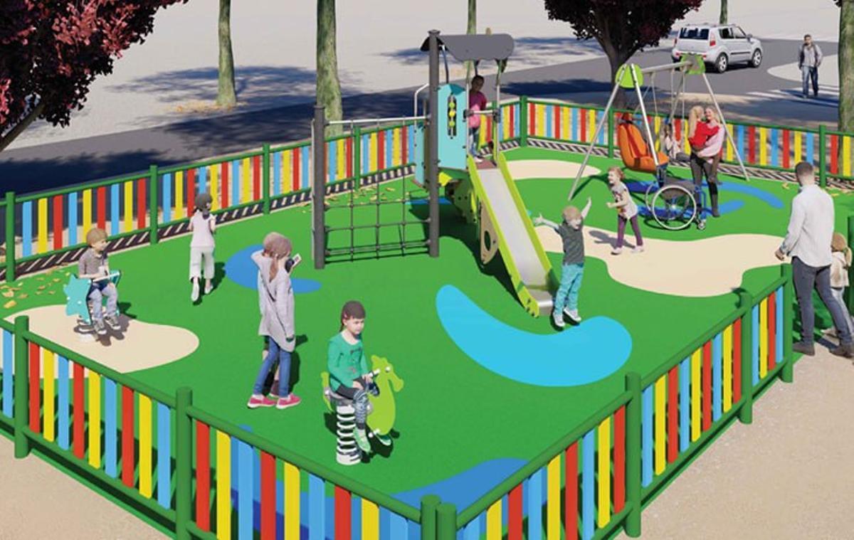 Juegos infantiles que se colocarán en la plaza resultante.