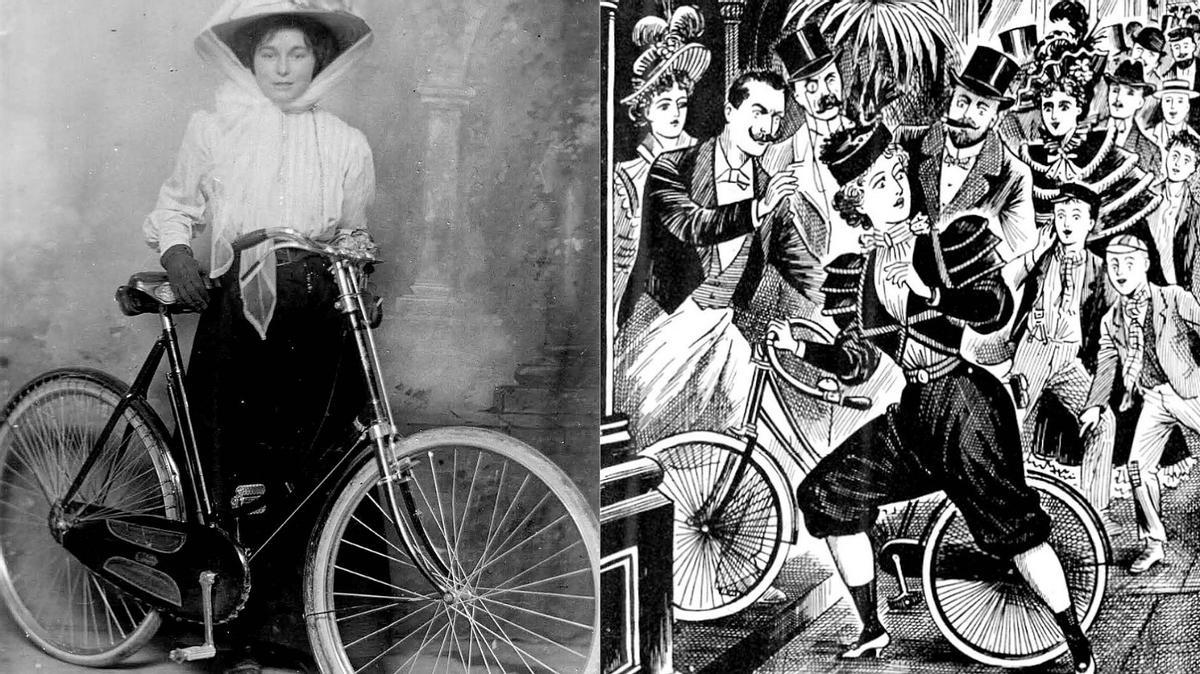 Viñeta de la publicación 'Ilustrated Police News', de 1897, en la que una ciclista es atacada por llevar calcetines.