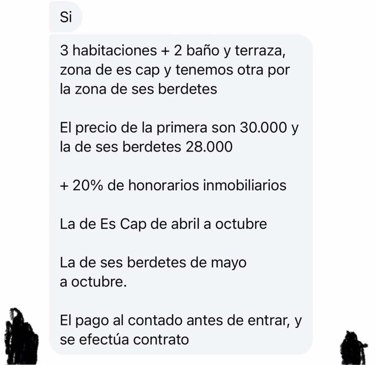 Anuncio de dos viviendas en Formentera
