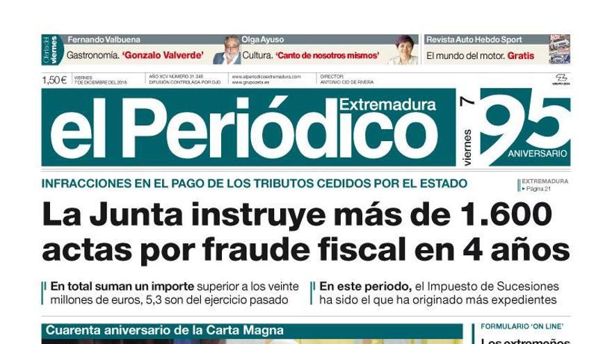 Esta es la portada de EL PERIÓDICO EXTREMADURA correspondiente al día 7 de diciembre del 2018