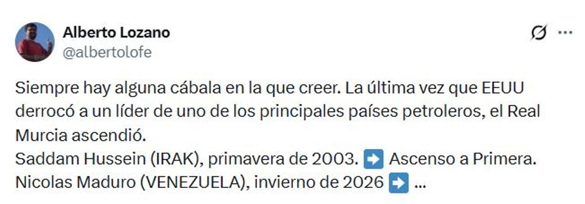 Tuit de un aficionado del Real Murcia.