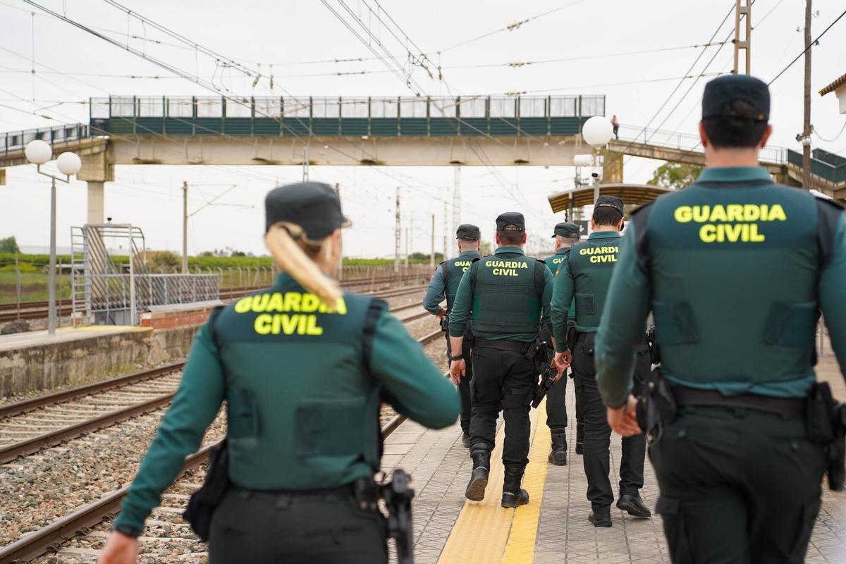 Control de seguridad realizado por la Guardia Civil en un tren Cercanías (Brenes, Sevilla)