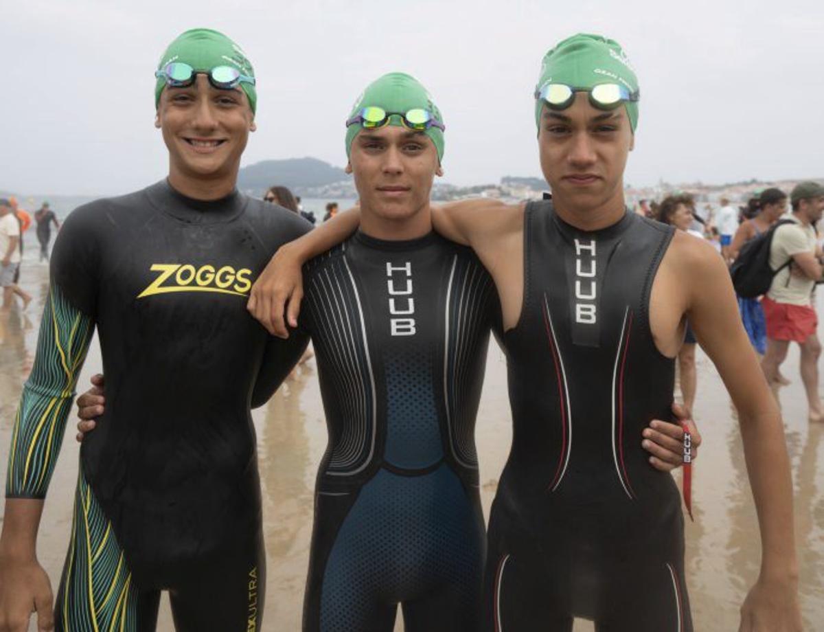 Los tres primeros de la prueba masculina de 2,7 km.