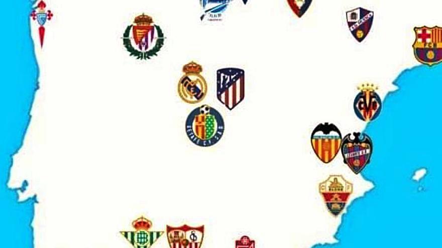 Mapa de España con las zonas de los equipos. | LALIGA