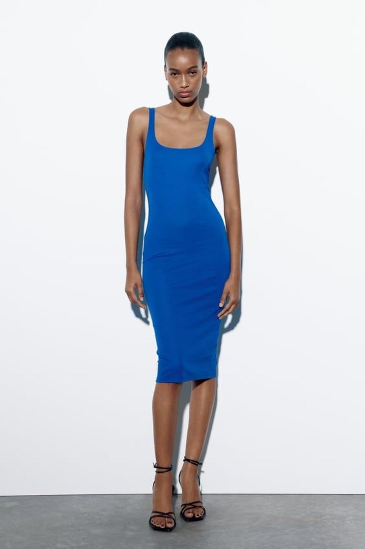 vestido zara azul cobalto