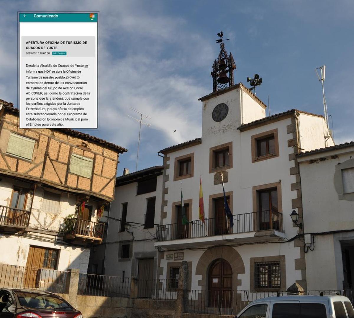 Comunicado de apertura de la oficina de turismo de Cuacos de Yuste.