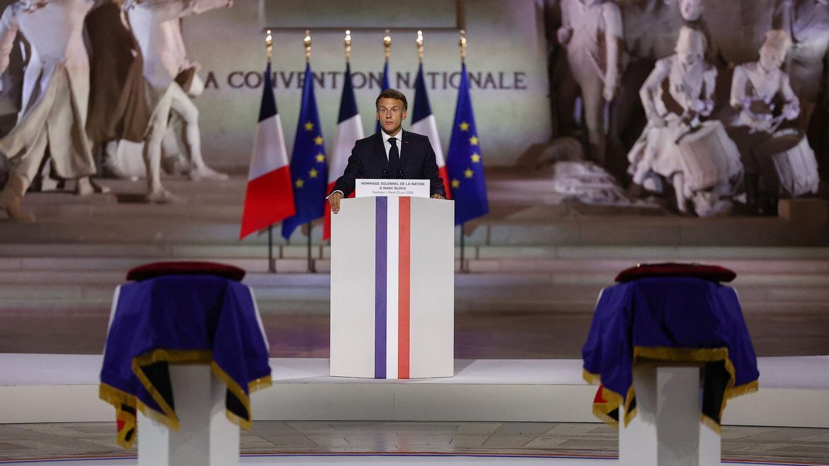 El president Emmanuel Macron en l'acte del Panteó.