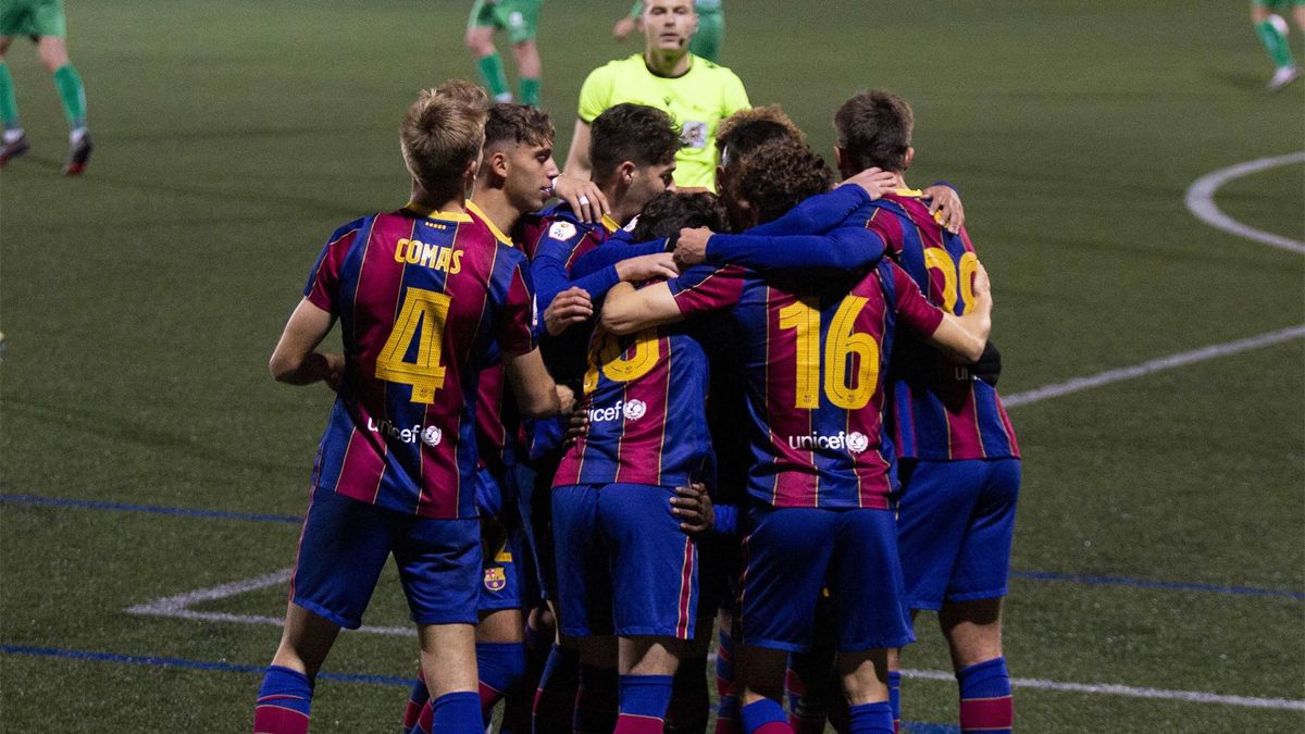 Los jugadores del Barça B, en un partido