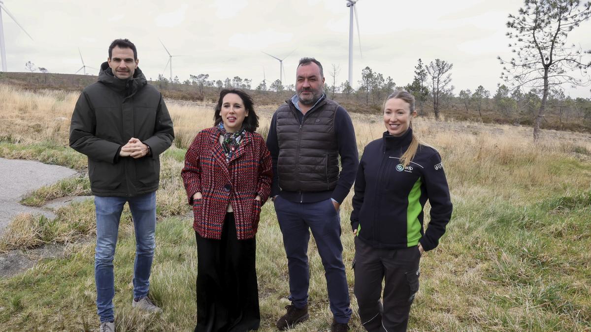 Pablo Fernández, director de PlanificaciónEnerxética; María Jesús Lorenzana, conselleira de Economía; Juan Antonio Rey, delegado de EDP-Galicia; y Noemí Palomo, jefa del parque Zas.