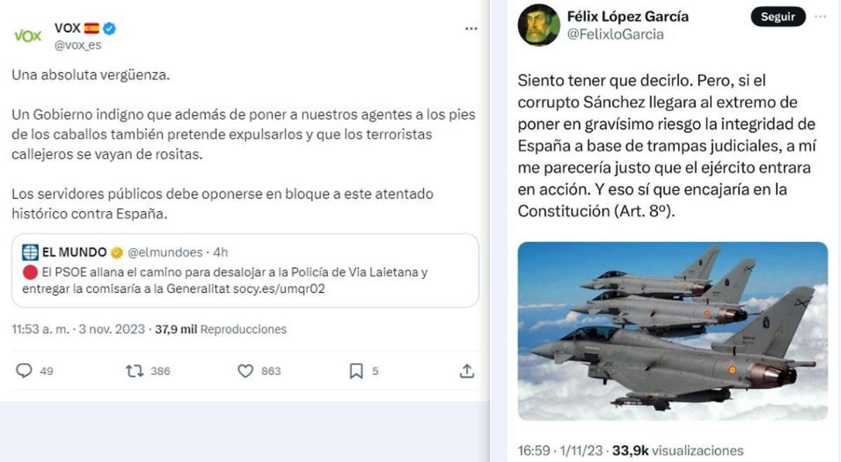 Post de Vox y reacción de un seguidor