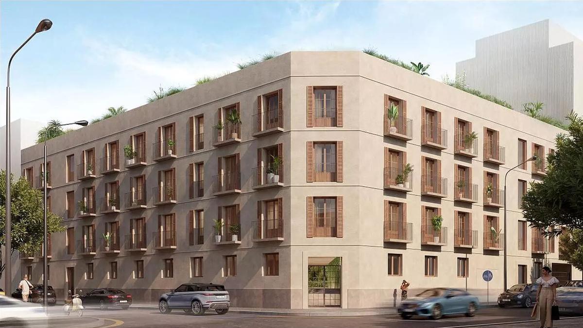 Recreación del edificio de pisos de lujo que se está construyendo en el solar de la Casa del Poble.