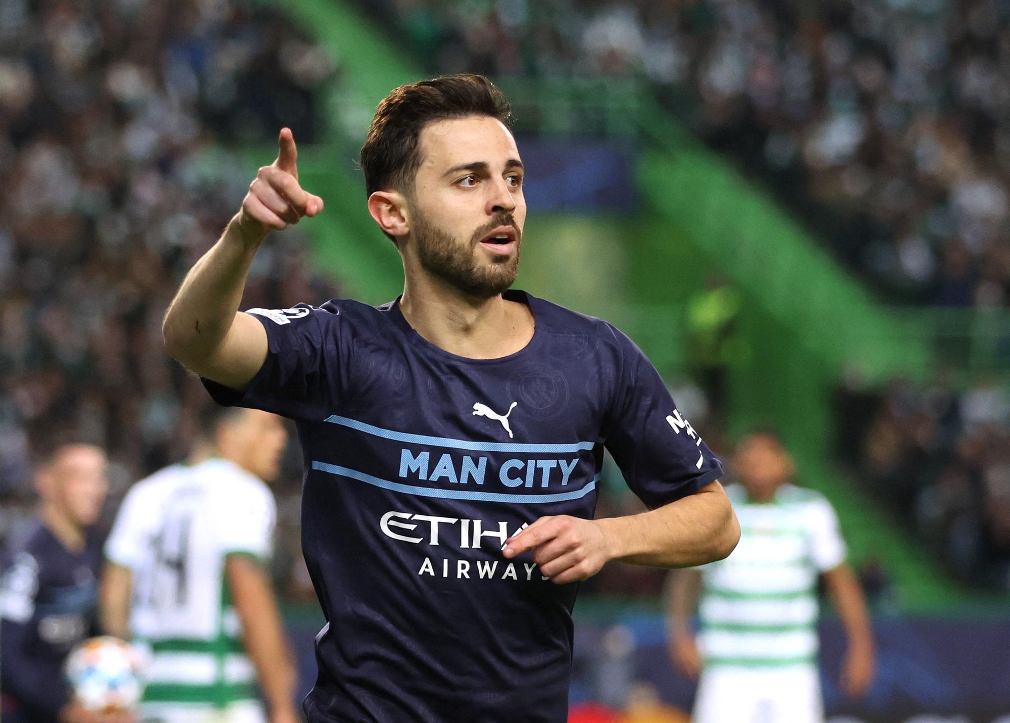 Bernardo Silva celebra un gol con la camiseta del Manchester City