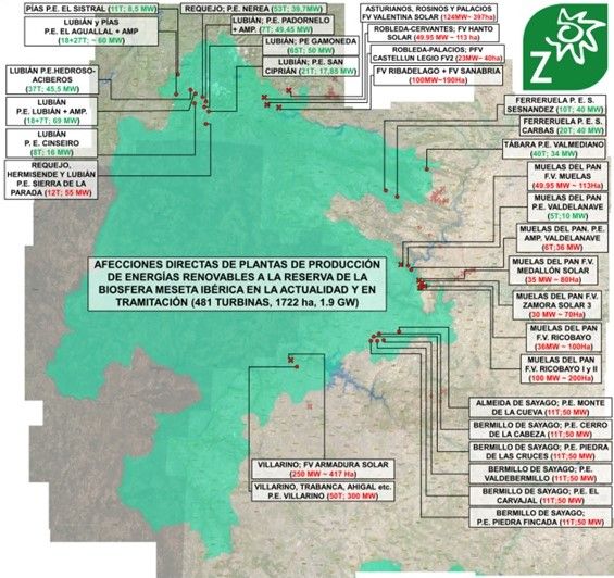 Cuatro con los proyectos de energías renovales, elaborado por Ecologistas en Acción