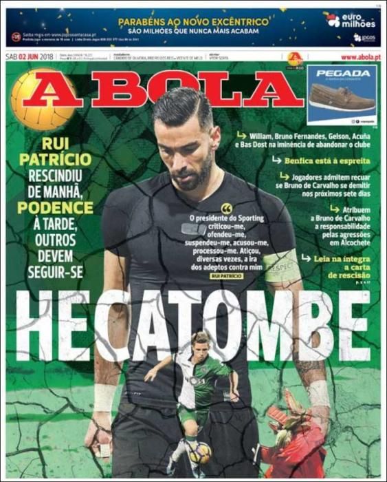 Portada A BOLA sábado 2 de junio 2018