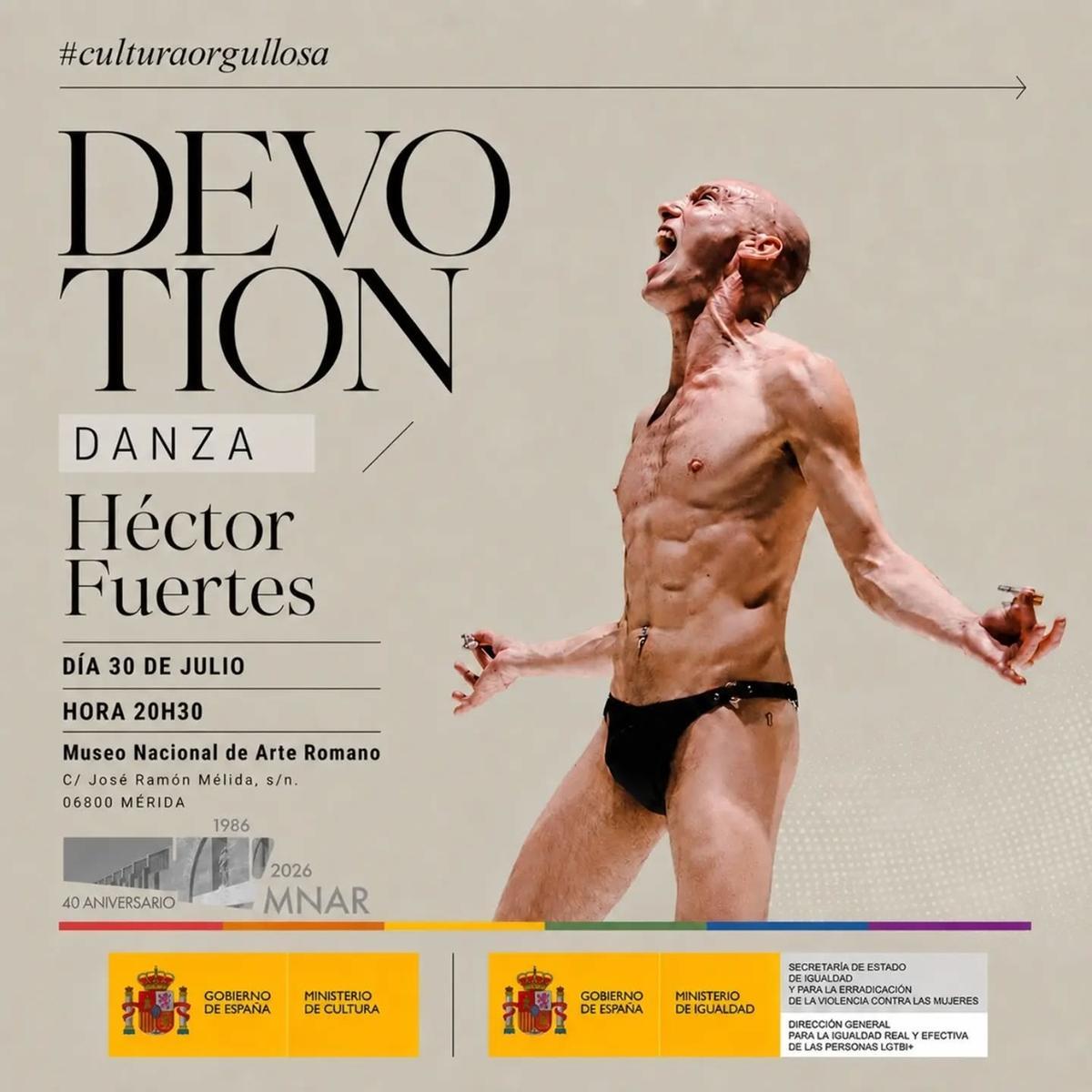 Cartel promocional de Devotion de Héctor Fuertes en Mérida.