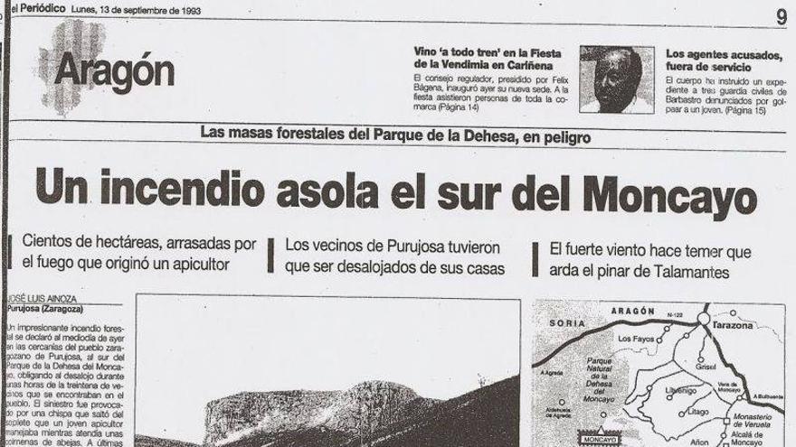 La zona sur del Moncayo sufrió un grave incendio en 1993