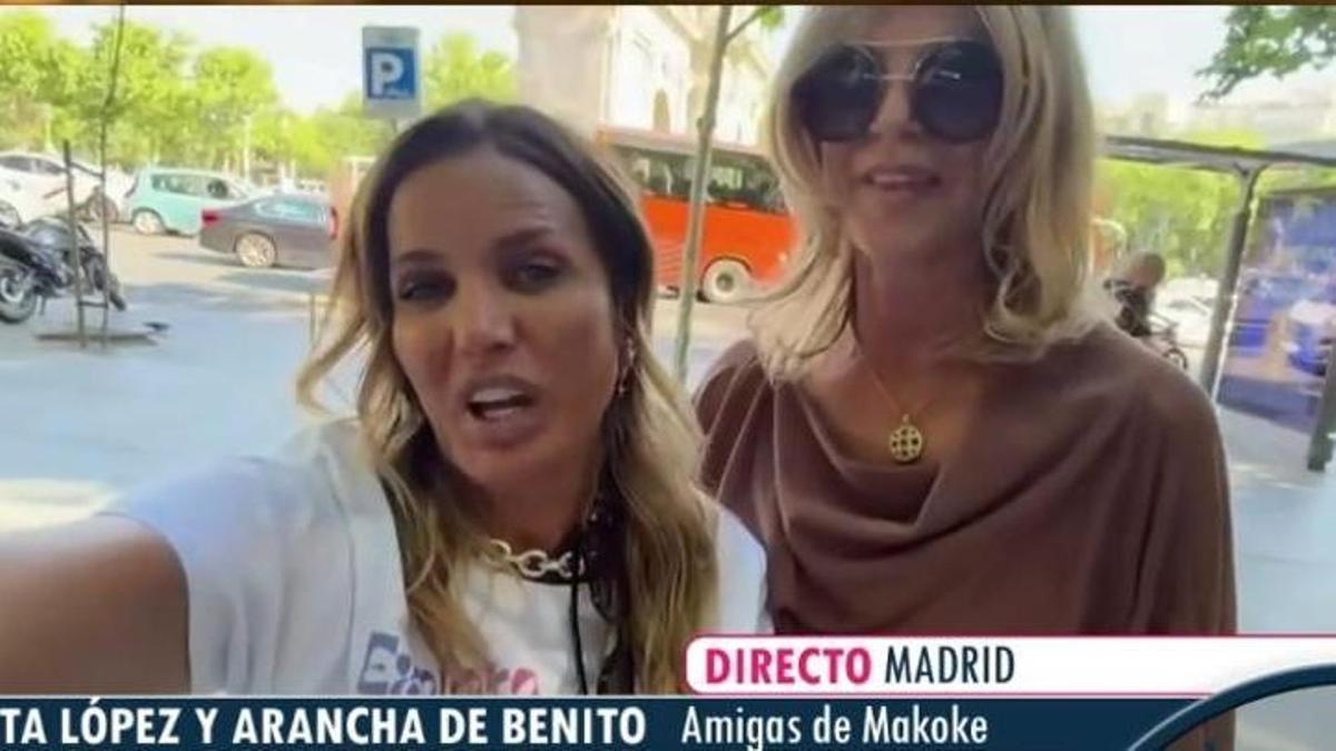 Marta lopez y Arancha de Benito, amigas de makoke durante el vivo por telecinco contando sobre la despedida de soltera en Madrid