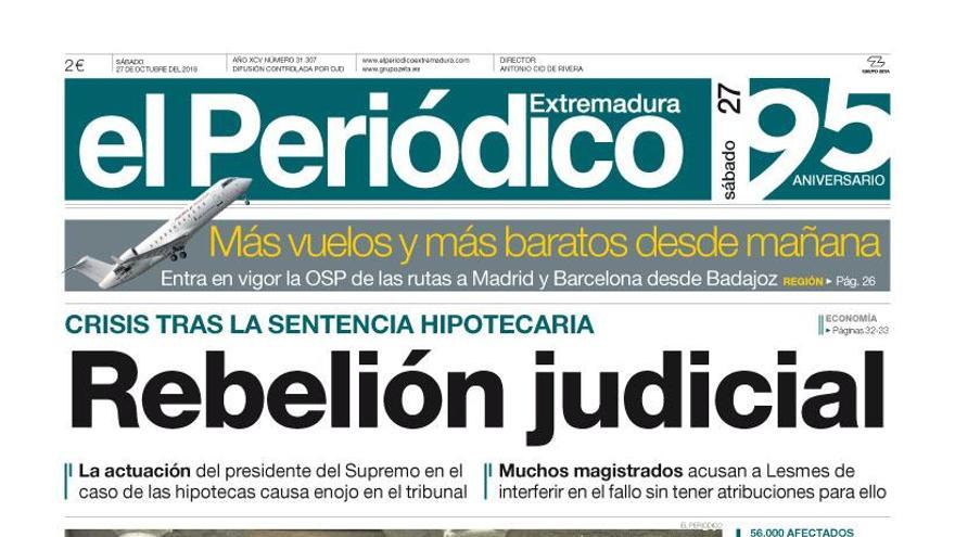 Esta es la portada de EL PERIÓDICO EXTREMADURA correspondiente al día 27 de octubre del 2018