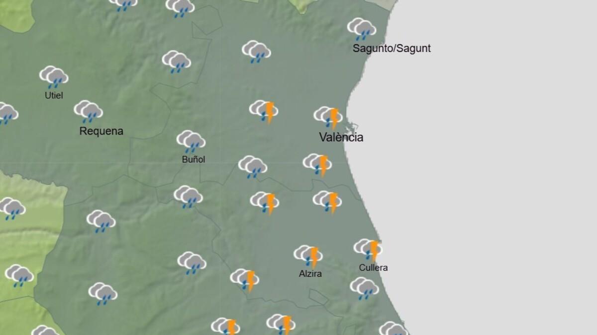 La previsión de la Aemet para el martes 20 de enero en Valencia: lluvias y tormentas durante todo el día.