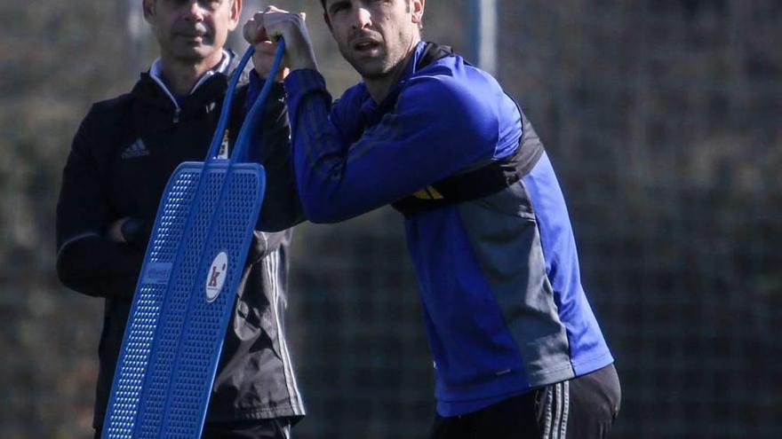 Hierro y Verdés, durante un entrenamiento.