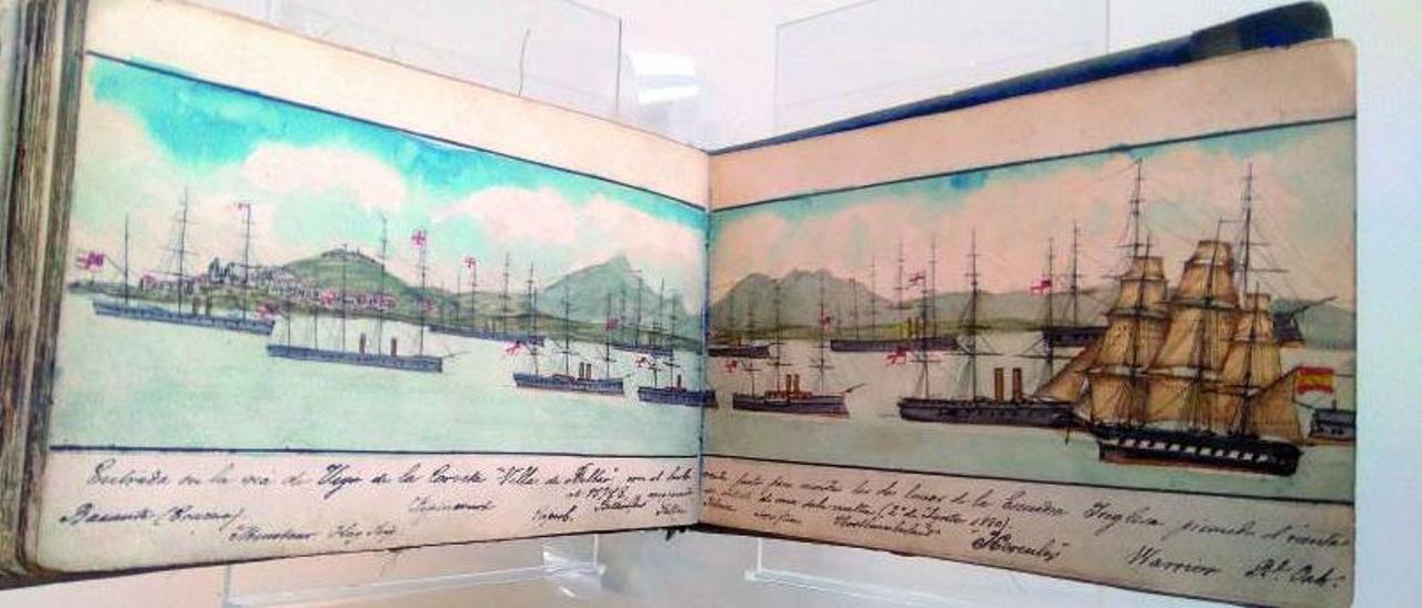 Una de las acuarelas del álbum del oficial de la Armada, que representa la entrada de la Ría de Vigo en la segunda  mitad del siglo XIX. | // MUSEO MASSÓ