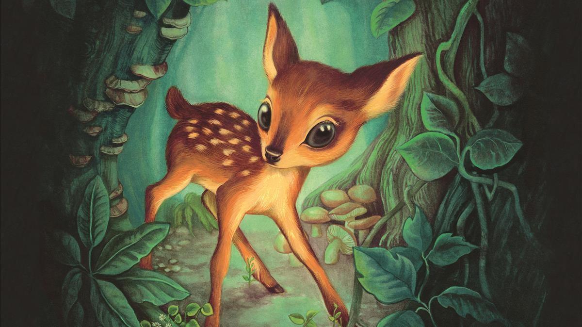 Ilustración de la portada de la edición de Bambi ilustrada por Lacombe.