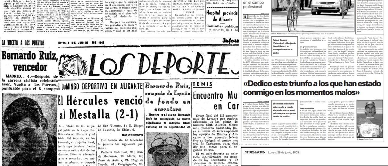 Recortes de prensa del diario INFORMACIÓN recogiendo los triunfos de Ruiz y Plaza