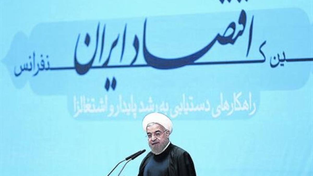 El presidente Rohani durante el discurso que pronunció ayer en Teherán.