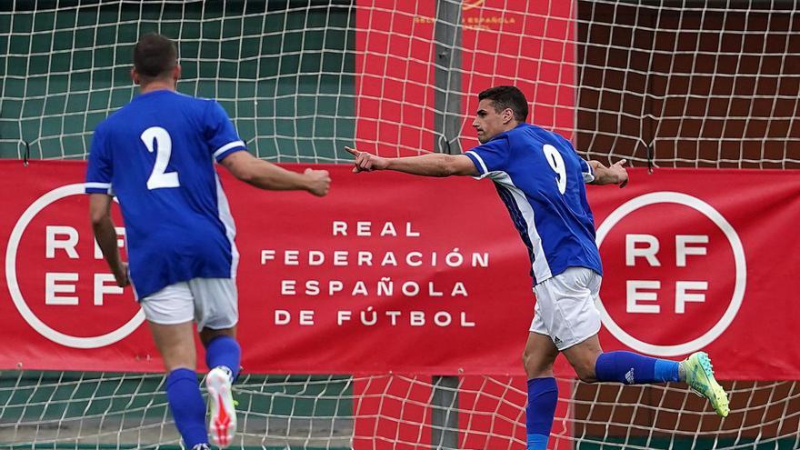 Rodrigo Tapia celebra su gol, el primero de la selección aragonesa frente a Andalucía. | REAL FEDERACIÓN ARAGONESA DE FÚTBOL