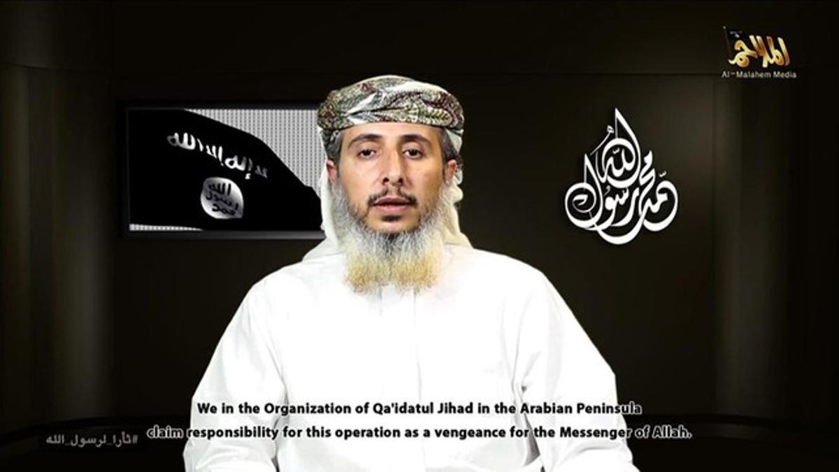 Nasr bin Ali al Anesi, uno de los líderes de Al Qaeda en Yemen, en su mensaje de vídeo difundido en una web islamista.