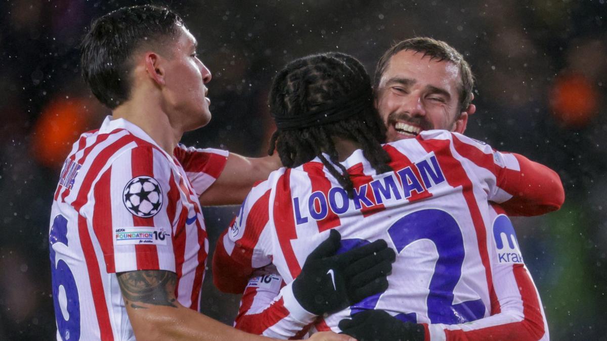 Los jugadores del Atlético de Madrid celebran uno de sus goles contra el Brujas