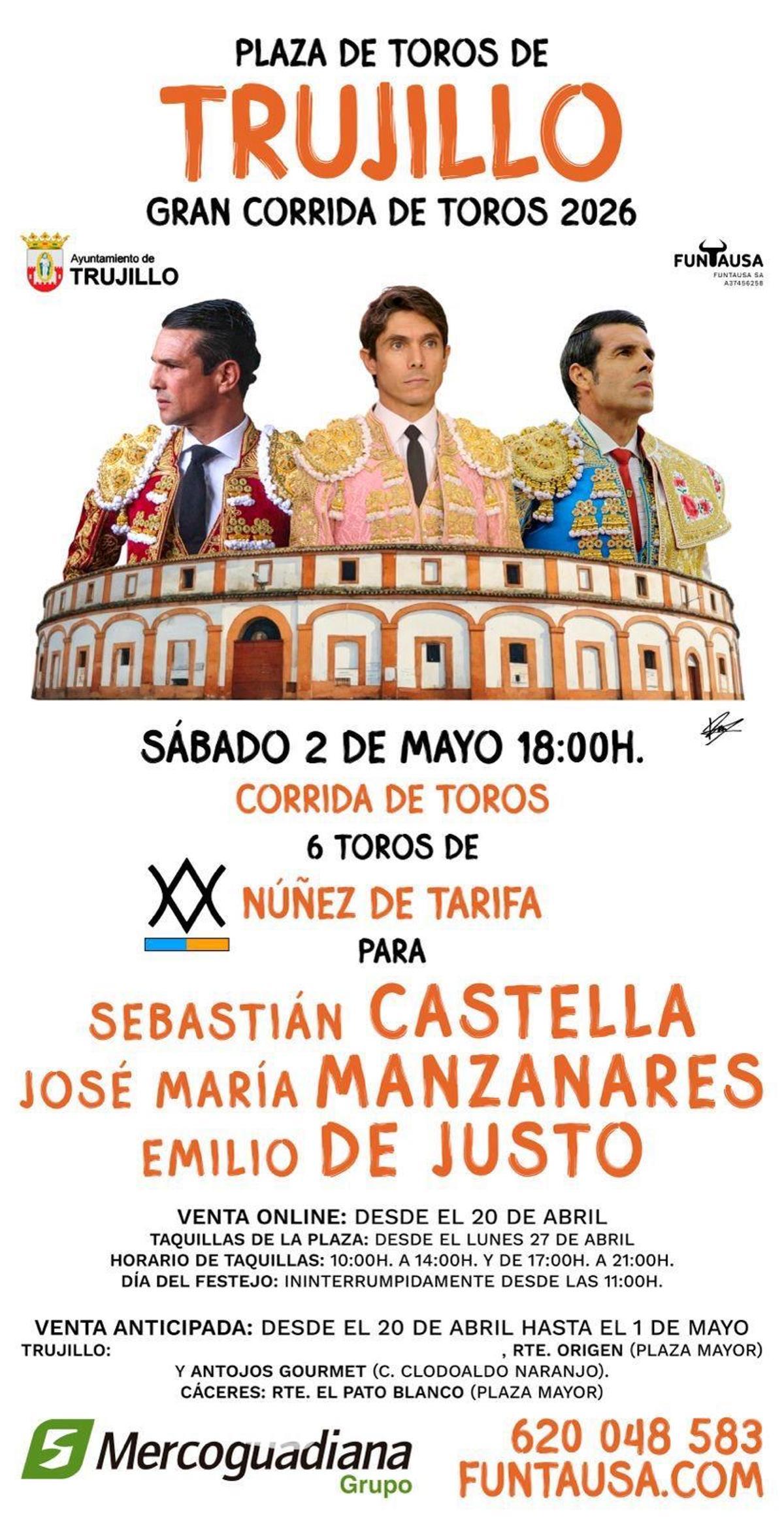 Cartel de la corrida de toros de la Feria Nacional del Queso de Trujillo.